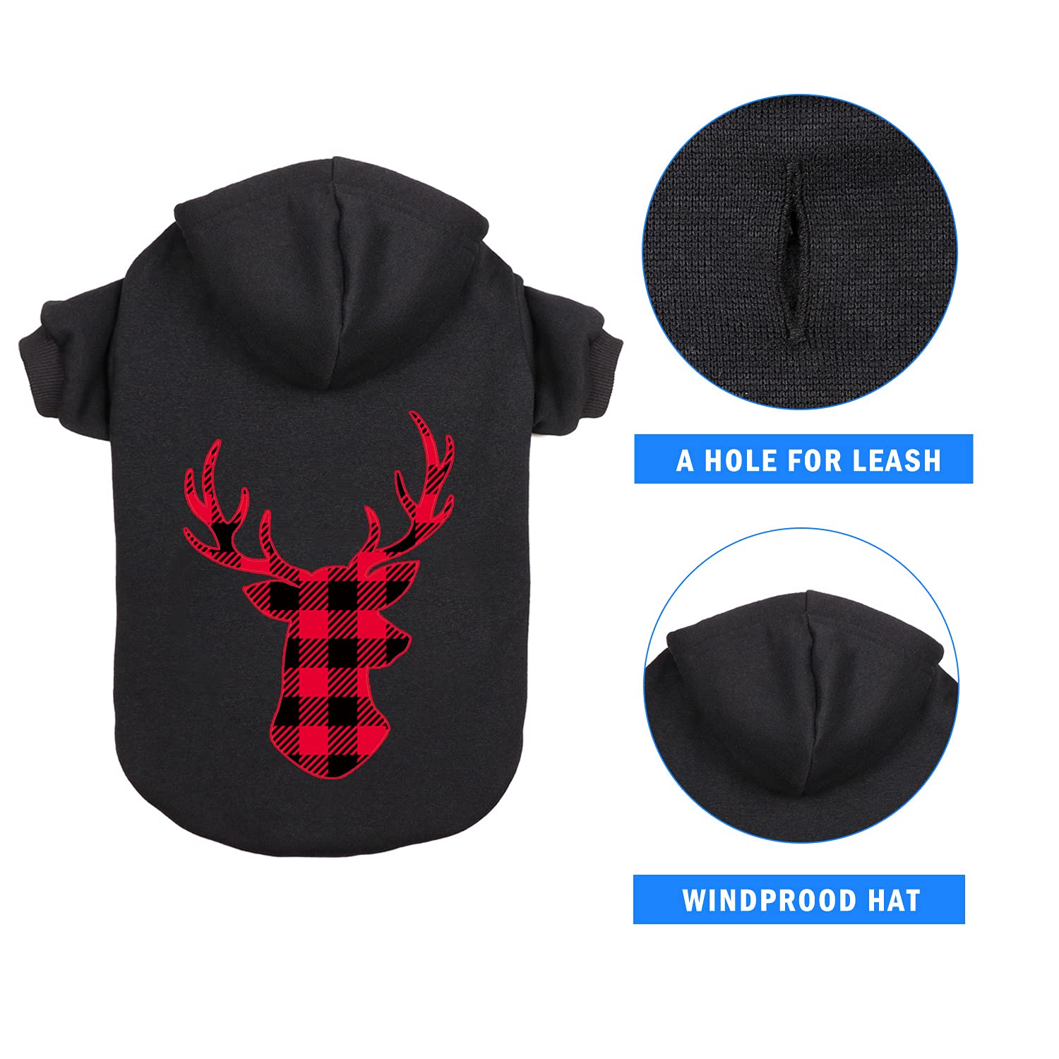 Dog Hoodie Sweater For Dogs Pet Clothes Buffalo Plaid Dog Hooded Sweatshirt Warm And Soft Breathable Cozy(Reindeer&L)